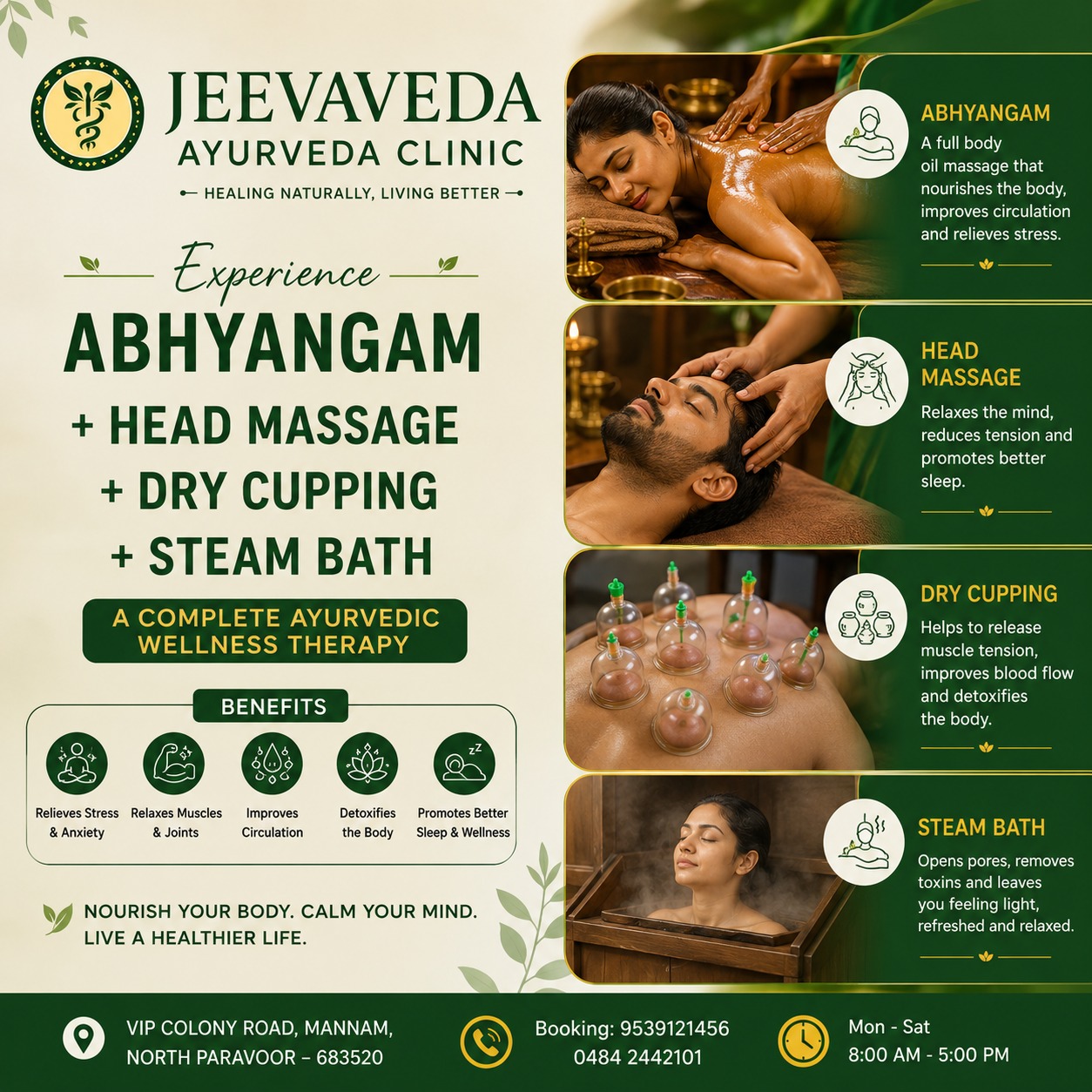 Abhyangam + Head Massage + Dry Cupping + Steam Bat