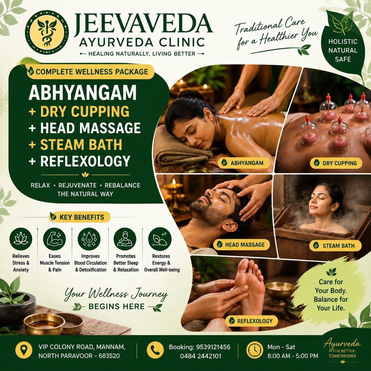 Abhyangam + Dry Cupping + Head Massage + Steam Bat